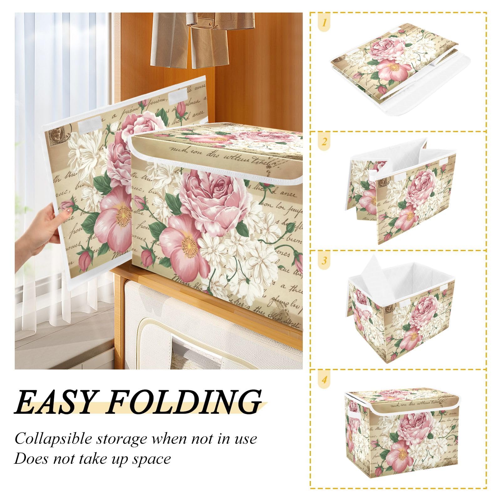Amazon.com: Shabby Chic Pink Rose Storage Bin with Lid Large